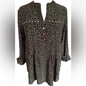 COCOMO Large Black Beige 3/4 Sleeve women's Pintuck Blouse Tunic Shirt